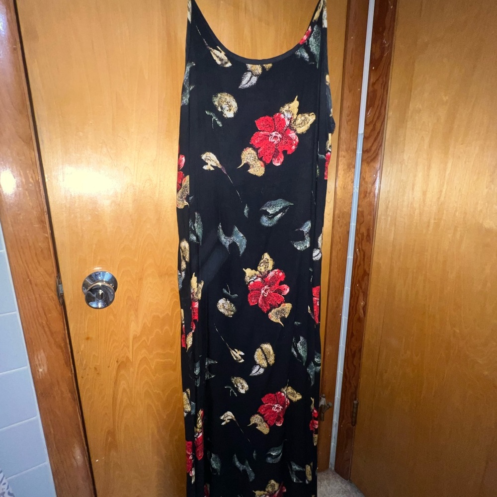 Chic Black Maxi Dress with Floral Accents